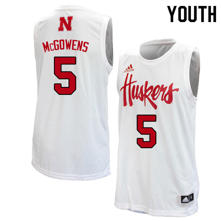 Youth #5 Bryce McGowens Nebraska Cornhuskers College Basketball Jerseys Sale-White